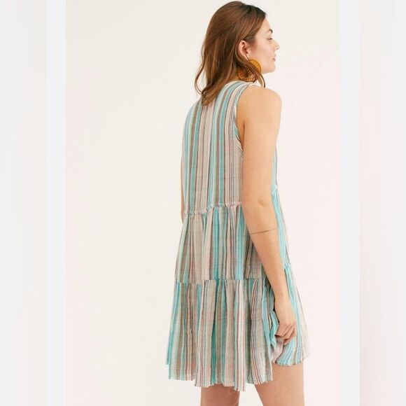 Free People Multicolor Striped Tiered Dress; Size Medium - Picture 6 of 9